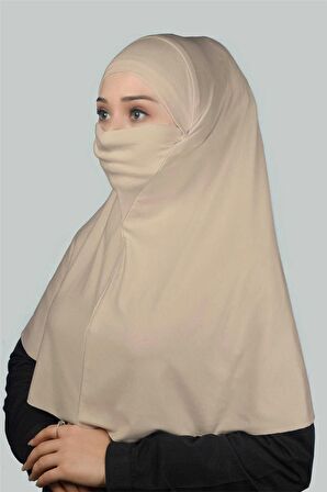 Hazır Türban Peçeli Pratik Eşarp Tesettür Nikaplı Hijab - Namaz Örtüsü Sufle (XL)