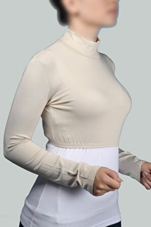 Uzun Kol Balıkçı Yaka Boğazlı Likralı Penye Kadın Yarım Body