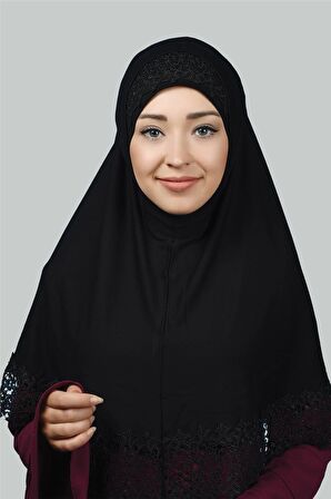 İkili Set Dantelli Pratik Eşarp Hazır Hijab ve Tesettür Bonesi XL