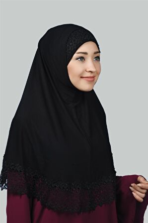 İkili Set Dantelli Pratik Eşarp Hazır Hijab ve Tesettür Bonesi XL