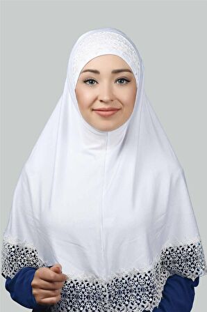 İkili Set Dantelli Pratik Eşarp Hazır Hijab ve Tesettür Bonesi XL