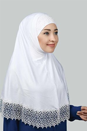 İkili Set Dantelli Pratik Eşarp Hazır Hijab ve Tesettür Bonesi XL