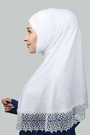İkili Set Dantelli Pratik Eşarp Hazır Hijab ve Tesettür Bonesi XL