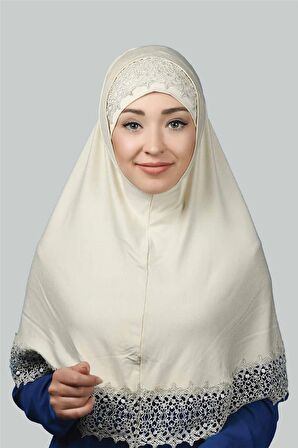 İkili Set Dantelli Pratik Eşarp Hazır Hijab ve Tesettür Bonesi XL