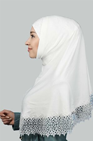 İkili Set Dantelli Pratik Eşarp Hazır Hijab ve Tesettür Bonesi XL