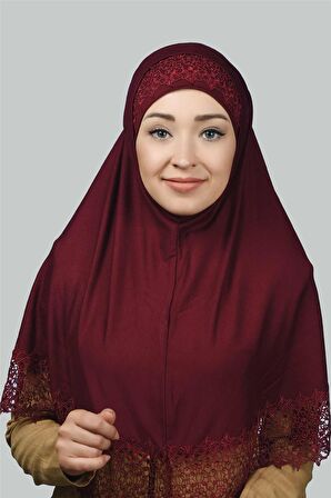 İkili Set Dantelli Pratik Eşarp Hazır Hijab ve Tesettür Bonesi XL