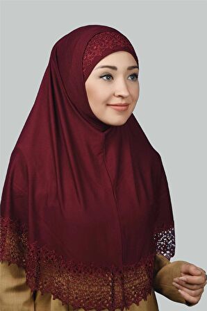 İkili Set Dantelli Pratik Eşarp Hazır Hijab ve Tesettür Bonesi XL