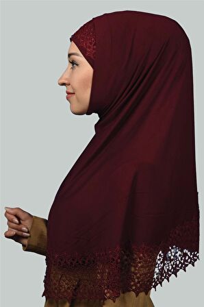 İkili Set Dantelli Pratik Eşarp Hazır Hijab ve Tesettür Bonesi XL