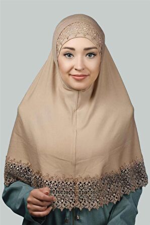 İkili Set Dantelli Pratik Eşarp Hazır Hijab ve Tesettür Bonesi XL