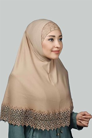 İkili Set Dantelli Pratik Eşarp Hazır Hijab ve Tesettür Bonesi XL