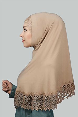 İkili Set Dantelli Pratik Eşarp Hazır Hijab ve Tesettür Bonesi XL