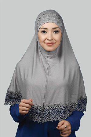 İkili Set Dantelli Pratik Eşarp Hazır Hijab ve Tesettür Bonesi XL