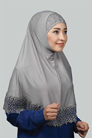İkili Set Dantelli Pratik Eşarp Hazır Hijab ve Tesettür Bonesi XL