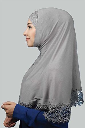İkili Set Dantelli Pratik Eşarp Hazır Hijab ve Tesettür Bonesi XL