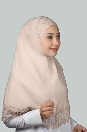 İkili Set Dantelli Pratik Eşarp Hazır Hijab ve Tesettür Bonesi XL