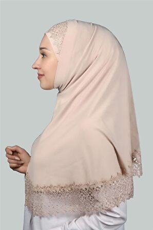 İkili Set Dantelli Pratik Eşarp Hazır Hijab ve Tesettür Bonesi XL