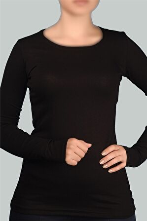 Uzun Kol Bisiklet Yaka Likralı Penye Kadın Body