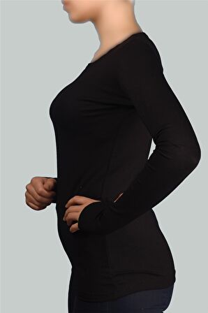 Uzun Kol Bisiklet Yaka Likralı Penye Kadın Body