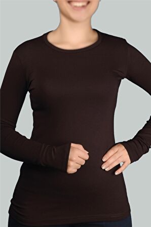 Uzun Kol Bisiklet Yaka Likralı Penye Kadın Body