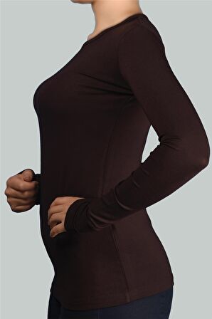 Uzun Kol Bisiklet Yaka Likralı Penye Kadın Body
