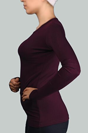 Uzun Kol Bisiklet Yaka Likralı Penye Kadın Body
