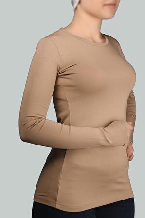 Uzun Kol Bisiklet Yaka Likralı Penye Kadın Body