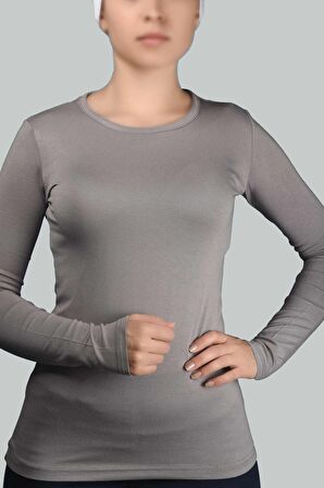 Uzun Kol Bisiklet Yaka Likralı Penye Kadın Body