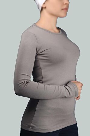 Uzun Kol Bisiklet Yaka Likralı Penye Kadın Body