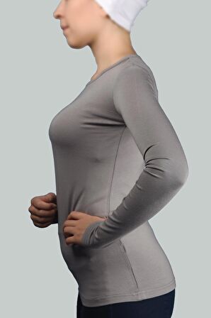 Uzun Kol Bisiklet Yaka Likralı Penye Kadın Body