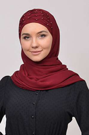 Nervür Boncuklu Pileli Pratik Şifon Tesettür Şal