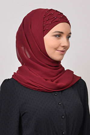 Nervür Boncuklu Pileli Pratik Şifon Tesettür Şal