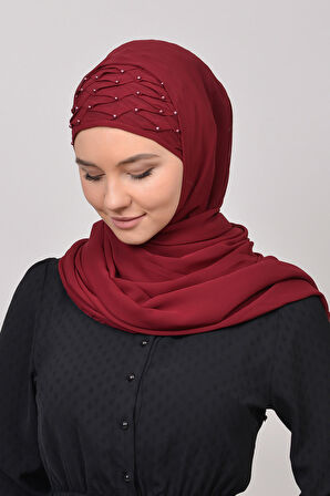 Nervür Boncuklu Pileli Pratik Şifon Tesettür Şal