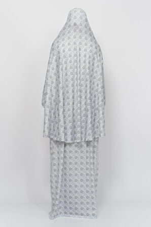 Pratik İki Parça Güneş Desenli Yarasa Kollu Başörtülü Likralı Tesettür Namaz Elbisesi 992-0302