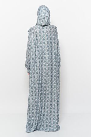 Pratik Tek Parça Güneş Desenli Kollu Tak Çıkar Başörtülü Likralı Tesettür Namaz Elbisesi 990-0302