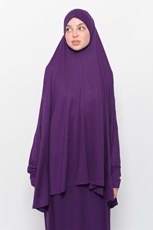 Pratik İki Parça Pamuklu Yarasa Kollu Başörtülü Organik Tesettür Namaz Elbisesi