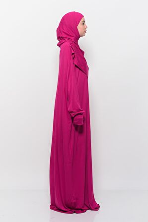 Pratik Tek Parça Pamuklu Yarasa Kollu Tak Çıkar Başörtülü Organik Tesettür Namaz Elbisesi