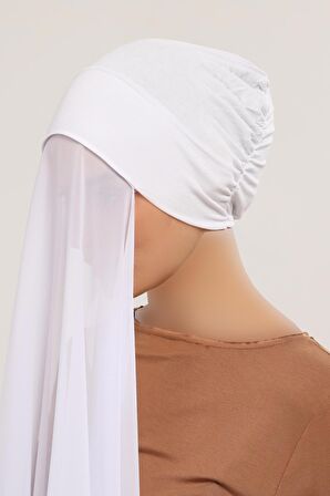 Hazır Pratik Lüks Geçmeli  Lastikli Boneli Şifon Şal