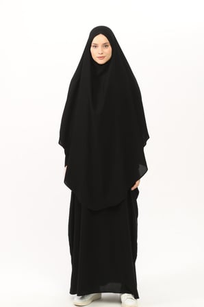 Sultanbaş Nikaplı Çarşaf Cilbab Khimar Abaya Kolu Lastikli Hakim Yaka Peçeli Ferace Medine İpek