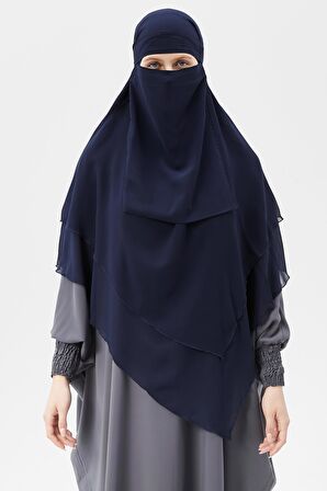 Hazır Pratik Şifon Üç Katlı Peçeli Üçgen Hac Umre Şalı Sufle Hijab Nikap