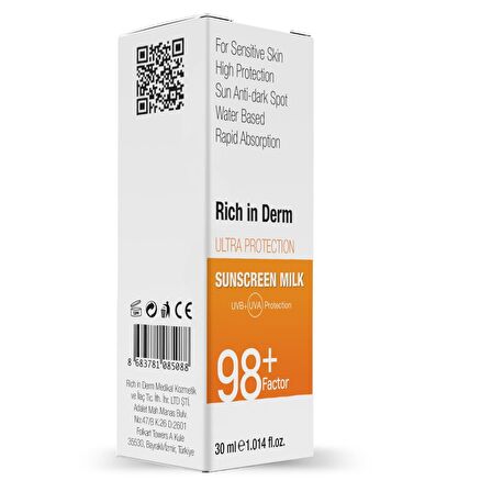 üneş Sütü Leke Karşıtı Yüksek Koruma Sun Screen Milk Ultra Uva-uvb Protection 98 Factor