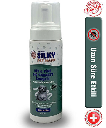 SilkyPetWash - Köpeklere Özel AloeVera Özlü Dış Parazit Karşıtı Kuru Köpük Şampuan - 200ml