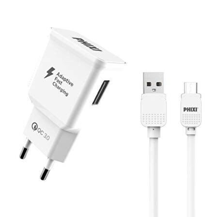 Phixi QCH202M Basic 12V / 3A Qualcomm 3.0 Micro USB Kablolu Hızlı Şarj Cihazı