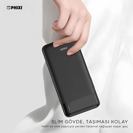 Phixi Basic P10 10000mAh Powerbank 10W - 2 Port LED Gösterge - Taşınabilir Şarj Cihazı