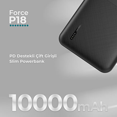 Phixi Basic P18 22.5W 10000mAh Hızlı Şarj Cihazı - PD Powerbank - 1 PD 1 USB Port LED Gösterge - Taşınabilir Şarj Cihazı