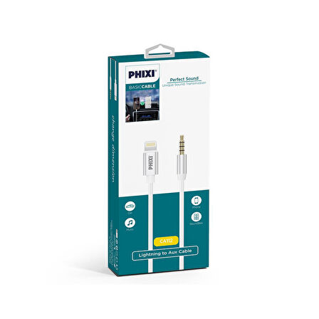 Phixi Basic CA112 Metal Başlıklı 100cm Lightning to Silikon Aux Kablo