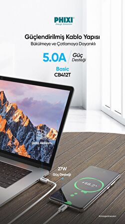 Phixi Basic CB412T Type-C to Type-C USB Şarj Kablosu