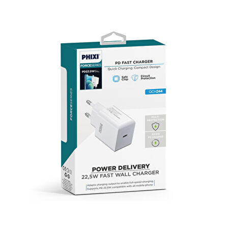 PHİXİ QCH244 FORCE AKIM KORUMALI 3.0A PD GİRİŞLİ ŞARJ ADAPTÖRÜ