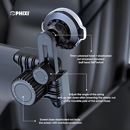 Phixi Force M16 15W Hızlı Şarj Kablosuz Araç Şarj Cihazı Tutucu, Manyetik Katlanabilir Telefon Tutucu