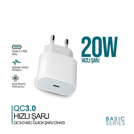 Phixi QCH220 Basic 20W Qualcomm 3.0 Hızlı Şarj Adaptörü