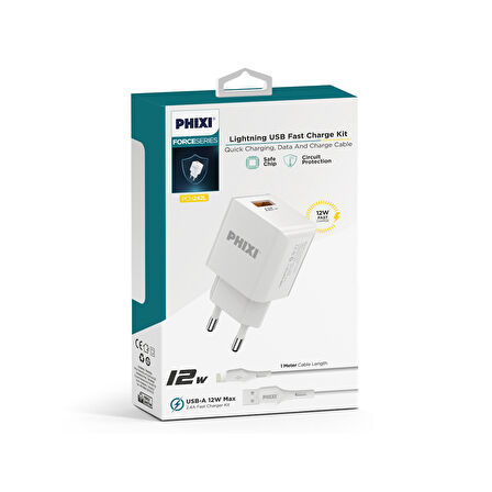 PHİXİ PCH242L FORCE AKIM KORUMALI 2.1A LIGHTNING USB KABLOLU ŞARJ CİHAZI 